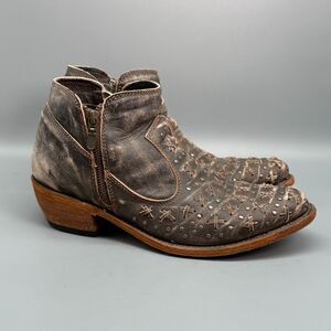 Liberty Black Womens 10 Brown Leather Western Booties Side Zip Ankle Cowboy Boot